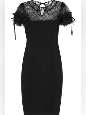 Extremely Rare RED Valentino Black Lace Trimmed Wool Dress NWT Size L